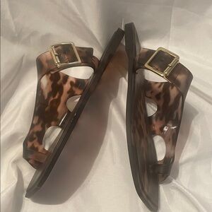 Vince Camuto Tortoiseshell Slide Sandals with Gold Buckle - Women's